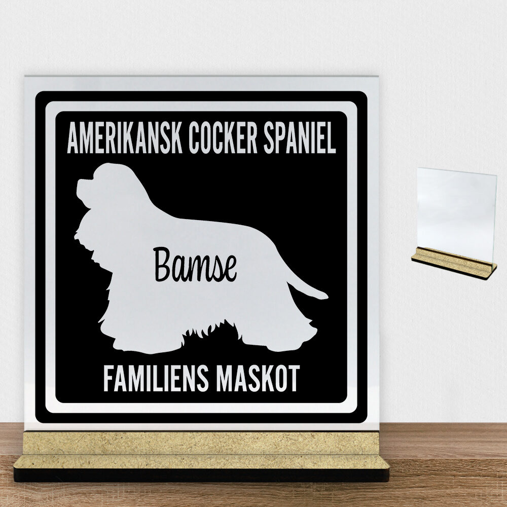 MyPets Amerikansk Cocker Spaniel |Glasskilt inkl. fod (træfiber)