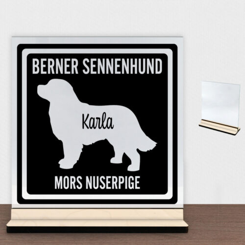 MyPets Berner Sennenhund | Glasskilt inkl. fod (poppel krydsfinér)