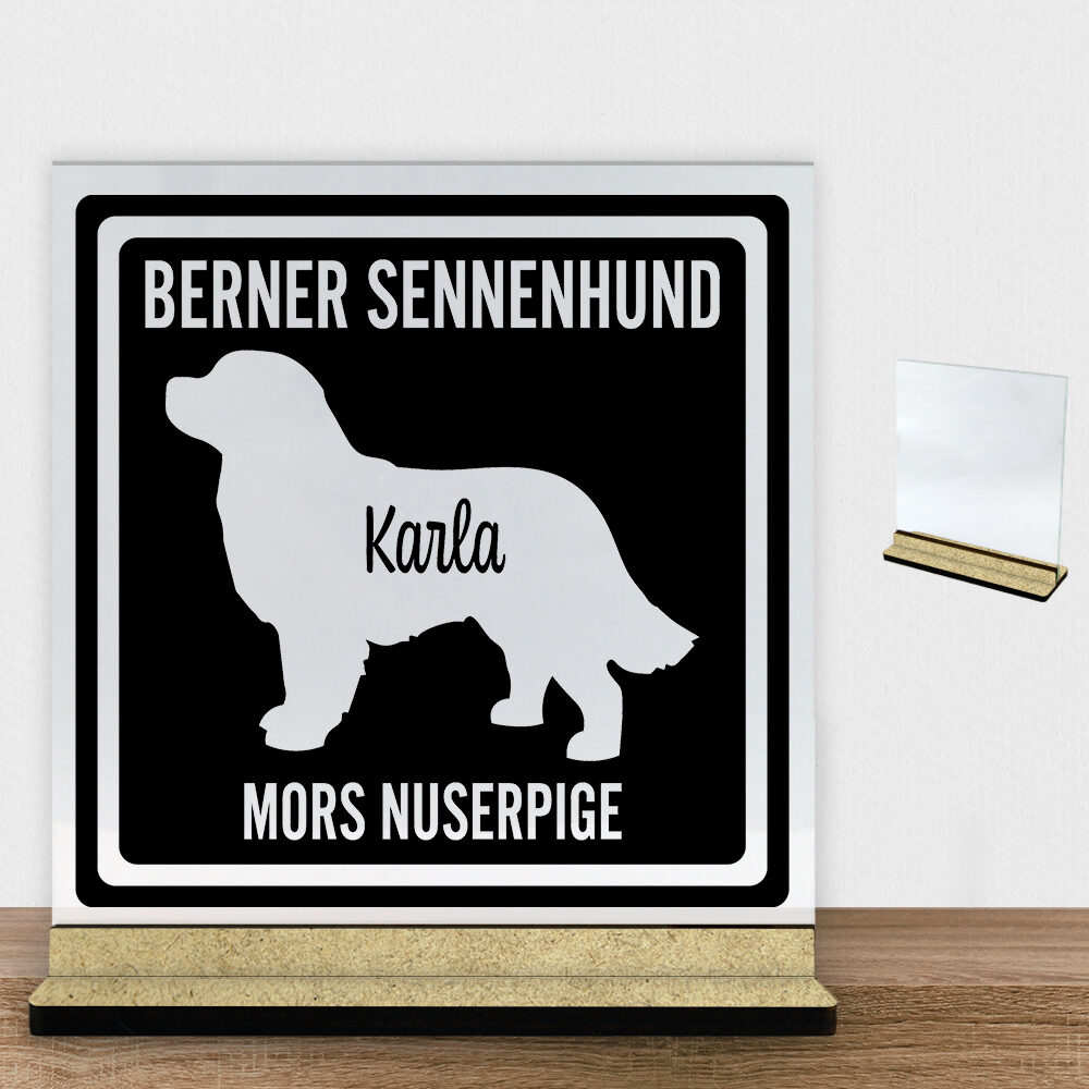 MyPets Berner Sennenhund | Glasskilt inkl. fod (træfiber)