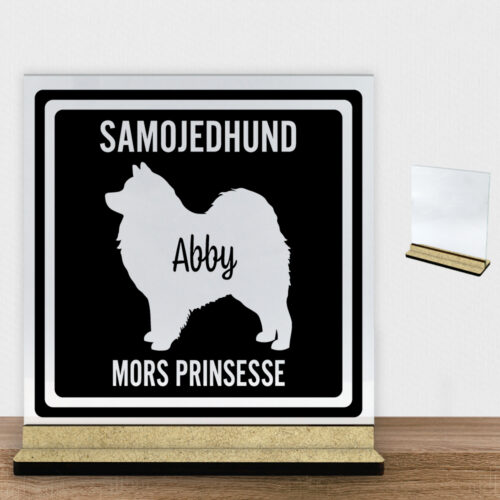 MyPets Samojedhund | Glasskilt inkl. fod (træfiber)