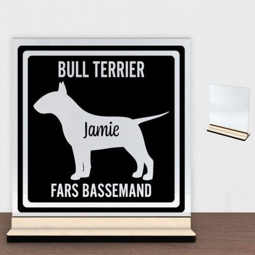 MyPets Bull Terrier | Glasskilt inkl. fod (poppel krydsfinér)