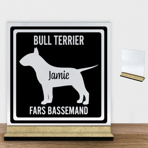 MyPets Bull Terrier | Glasskilt inkl. fod (træfiber)