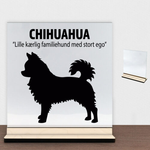Simply Pets Chihuahua (langhåret) | Glasskilt inkl. fod (poppel krydsfinér)