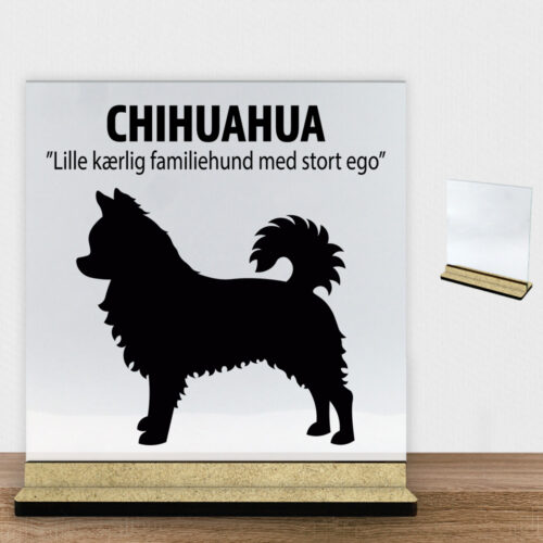 Simply Pets Chihuahua (langhåret) | Glasskilt inkl. fod (træfiber)