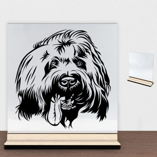 DogFace Briard | Glasskilt inkl. fod (poppel krydsfinér)