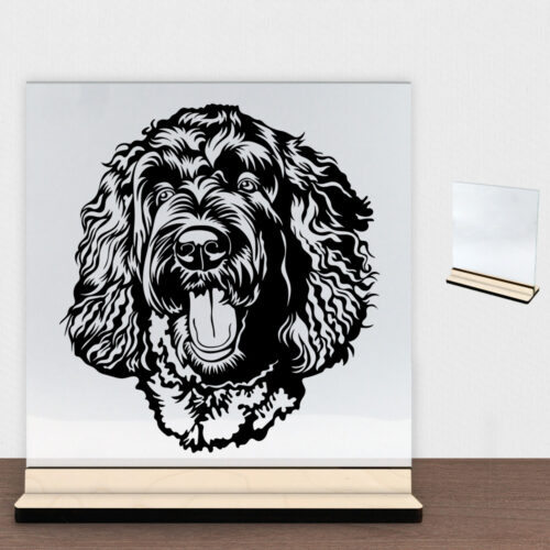 DogFace Labradoodle | Glasskilt inkl. fod (poppel krydsfinér)