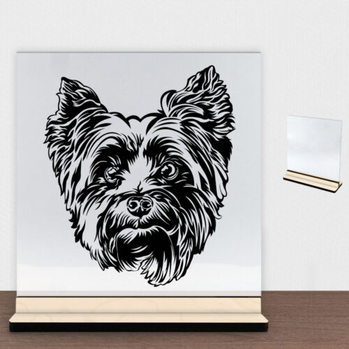 DogFace Yorkshire Terrier | Glasskilt inkl. fod (poppel krydsfinér)