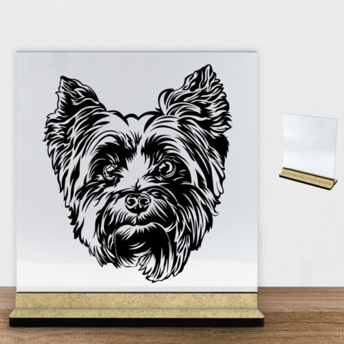 DogFace Yorkshire Terrier | Glasskilt inkl. fod (træfiber)