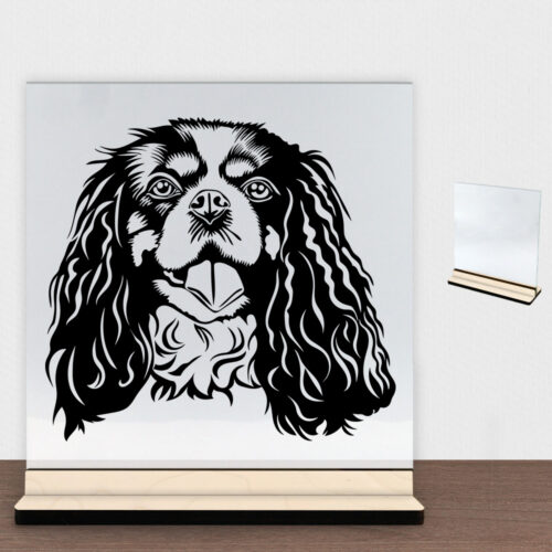 DogFace Cavalier King Charles Spaniel | Glasskilt inkl. fod (poppel krydsfinér)