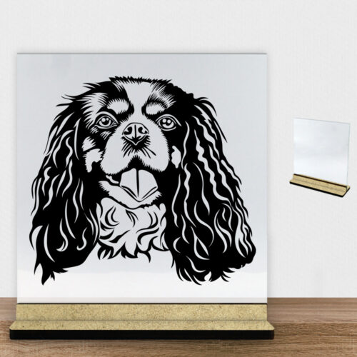 DogFace Cavalier King Charles Spaniel | Glasskilt inkl. fod (træfiber)