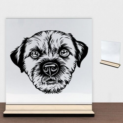 DogFace Border Terrier | Glasskilt inkl. fod (poppel krydsfinér)
