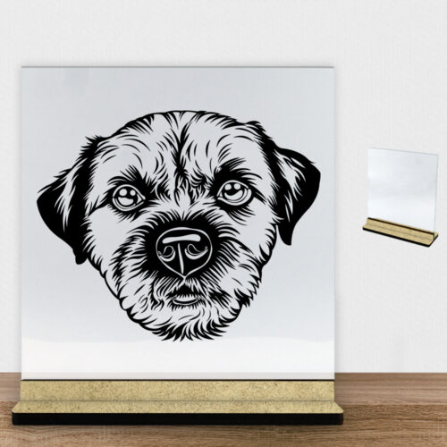 DogFace Border Terrier | Glasskilt inkl. fod (træfiber)