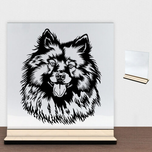 DogFace Keeshond | Glasskilt inkl. fod (poppel krydsfinér)