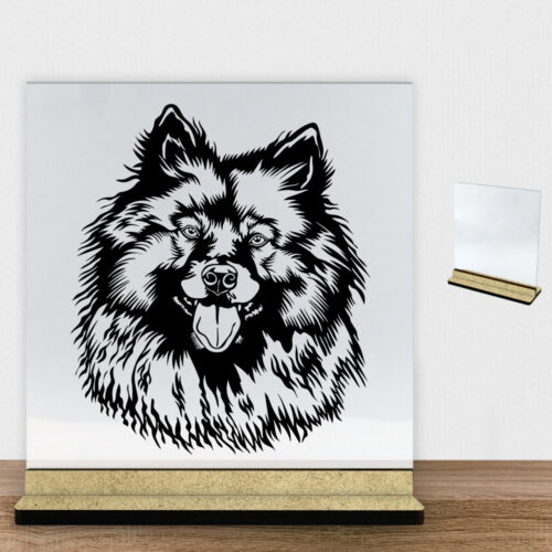 DogFace Keeshond | Glasskilt inkl. fod (træfiber)