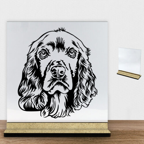 DogFace Cocker Spaniel | Glasskilt inkl. fod (træfiber)