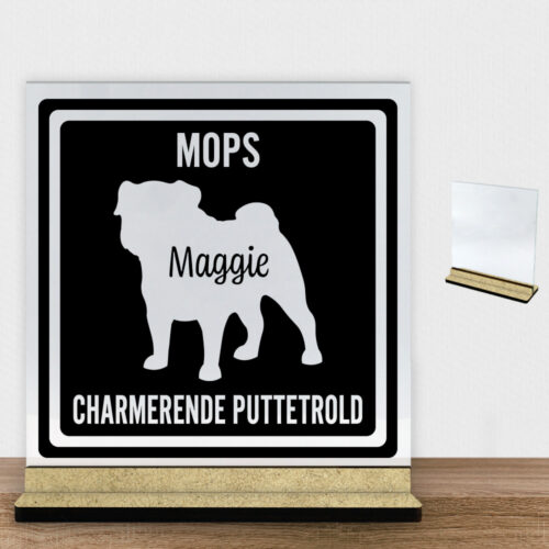 MyPets Mops #2 | Glasskilt inkl. fod (træfiber)