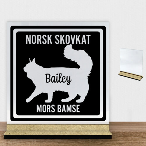 MyPets Norsk Skovkat | Glasskilt inkl. fod (træfiber)