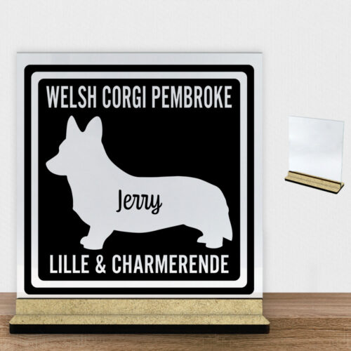 MyPets Welsh Corgi Pembroke | Glasskilt inkl. fod (træfiber)