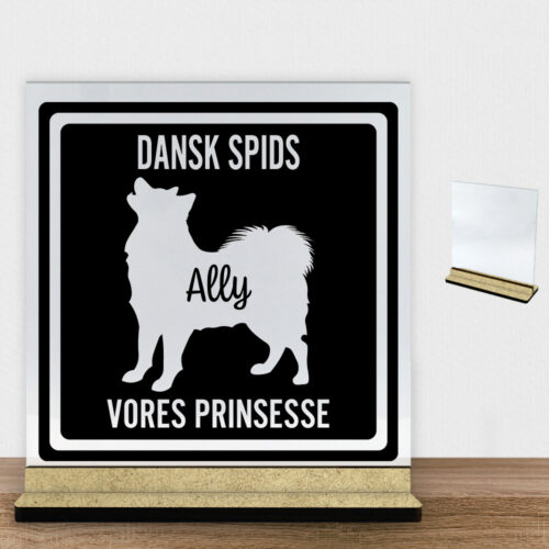 MyPets Dansk Spids | Glasskilt inkl. fod (træfiber)