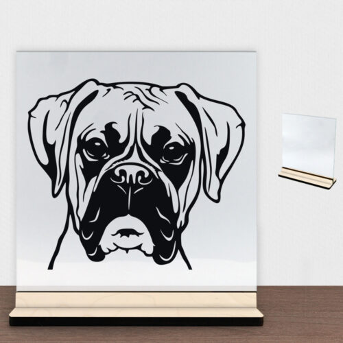 DogFace Boxer | Glasskilt inkl. fod (poppel krydsfinér)