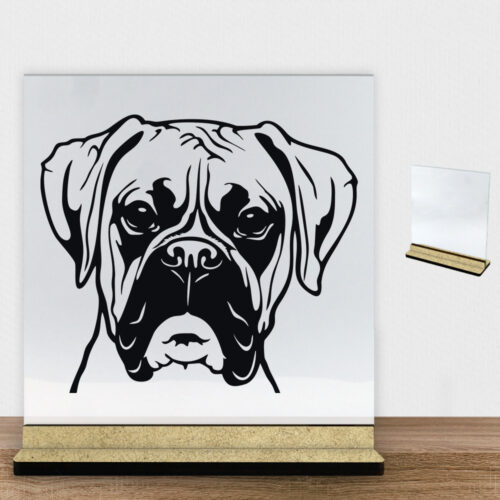 DogFace Boxer | Glasskilt inkl. fod (træfiber)