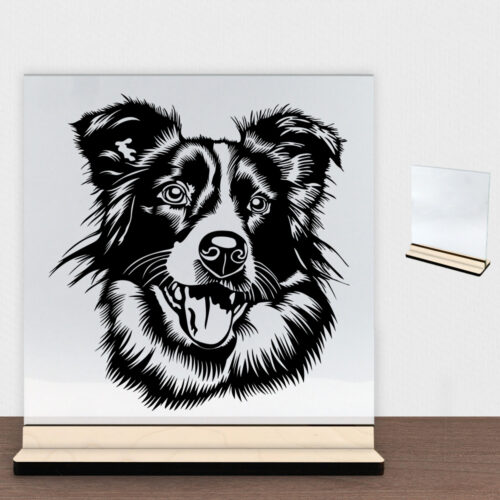 DogFace Border Collie | Glasskilt inkl. fod (poppel krydsfinér)