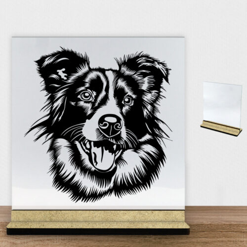 DogFace Border Collie | Glasskilt inkl. fod (træfiber)