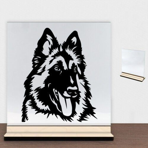 DogFace Tervueren | Glasskilt inkl. fod (poppel krydsfinér)