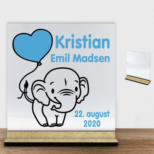 Happy elephant | Glasskilt inkl. fod (træfiber)