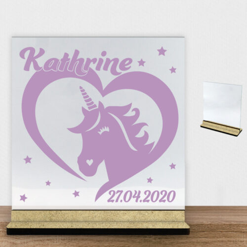 Enhjørning design 2 | Glasskilt inkl. fod (træfiber)