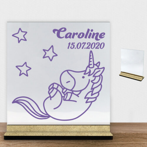 Enhjørning design 4 | Glasskilt inkl. fod (træfiber)