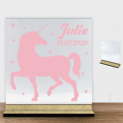 Enhjørning design 6 | Glasskilt inkl. fod (træfiber)