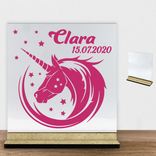 Enhjørning design 7 | Glasskilt inkl. fod (træfiber)