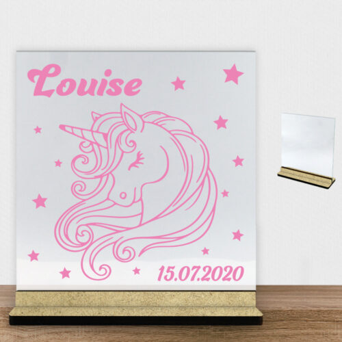 Enhjørning design 8 | Glasskilt inkl. fod (træfiber)