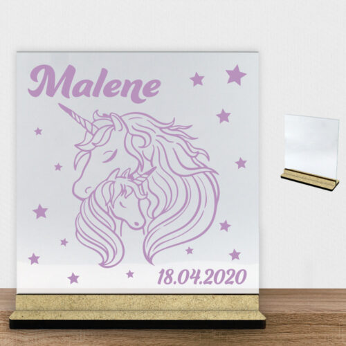 Enhjørning design 9 | Glasskilt inkl. fod (træfiber)