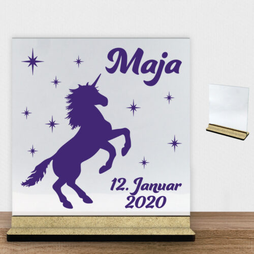 Enhjørning design 10 | Glasskilt inkl. fod (træfiber)