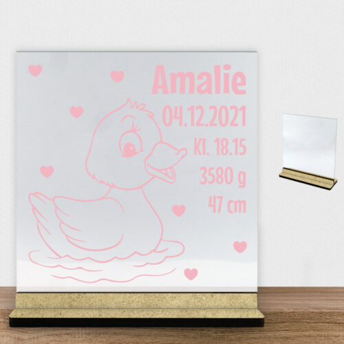 Anden Atlas m. fødselsdata | Glasskilt inkl. fod (træfiber)