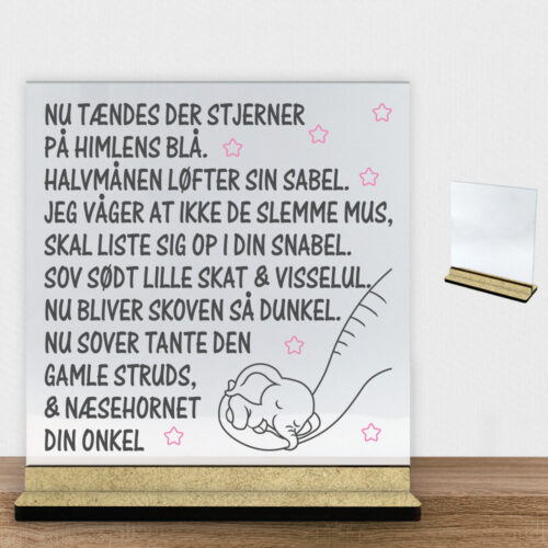 Vuggevise elefant | Glasskilt inkl. fod (træfiber)