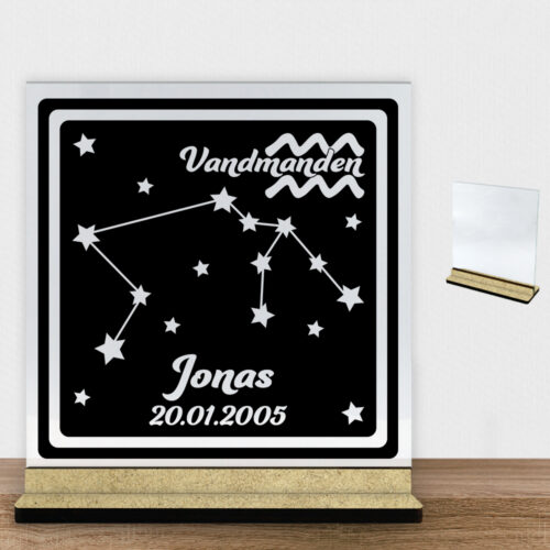 Stjernetegn "look at the stars" - Vandmanden | Glasskilt inkl. fod (træfiber)