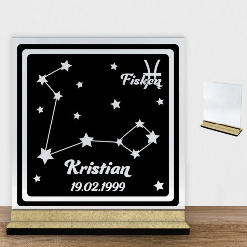 Stjernetegn "look at the stars" - Fisken | Glasskilt inkl. fod (træfiber)