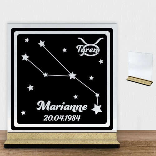 Stjernetegn "look at the stars" - Tyren | Glasskilt inkl. fod (træfiber)