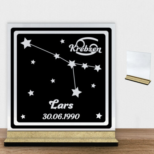 Stjernetegn "look at the stars" - Krebsen | Glasskilt inkl. fod (træfiber)
