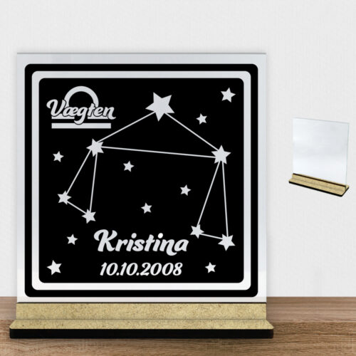 Stjernetegn "look at the stars" - Vægten | Glasskilt inkl. fod (træfiber)