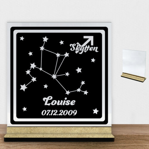 Stjernetegn "look at the stars" - Skytten | Glasskilt inkl. fod (træfiber)