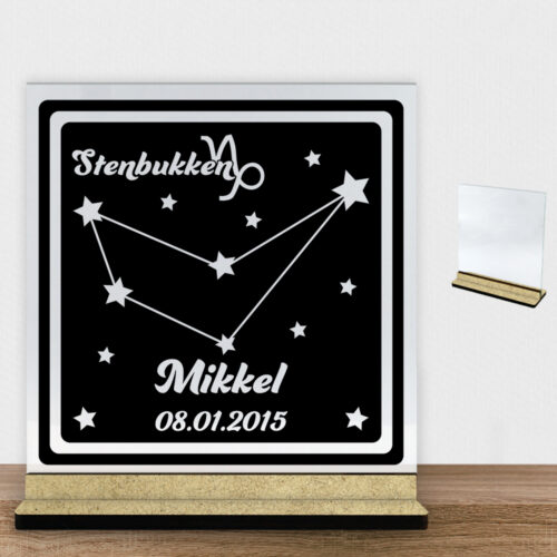 Stjernetegn "look at the stars" - Stenbukken | Glasskilt inkl. fod (træfiber)
