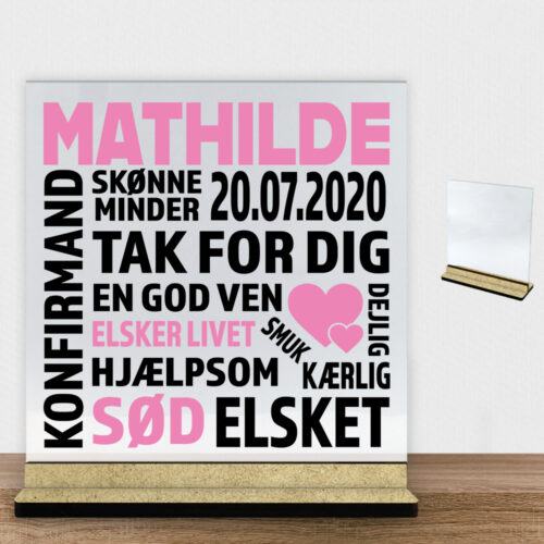 Konfirmation design 1 | Glasskilt inkl. fod (træfiber)