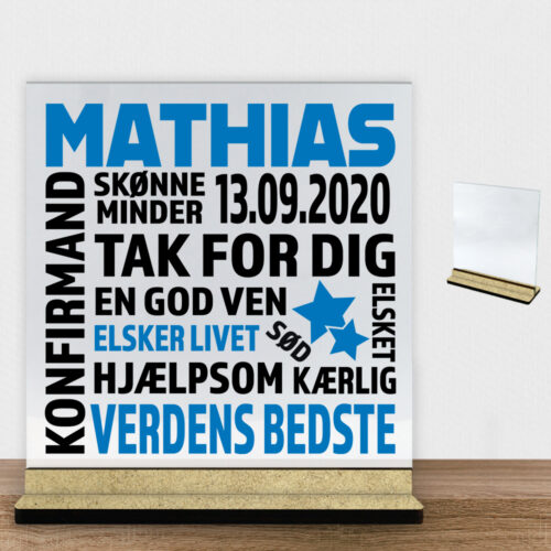 Konfirmation design 2 | Glasskilt inkl. fod (træfiber)