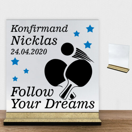 Konfirmation design 3 | Glasskilt inkl. fod (træfiber)