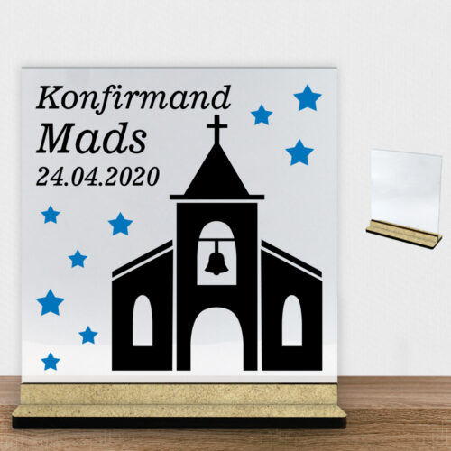 Konfirmation design 5 | Glasskilt inkl. fod (træfiber)