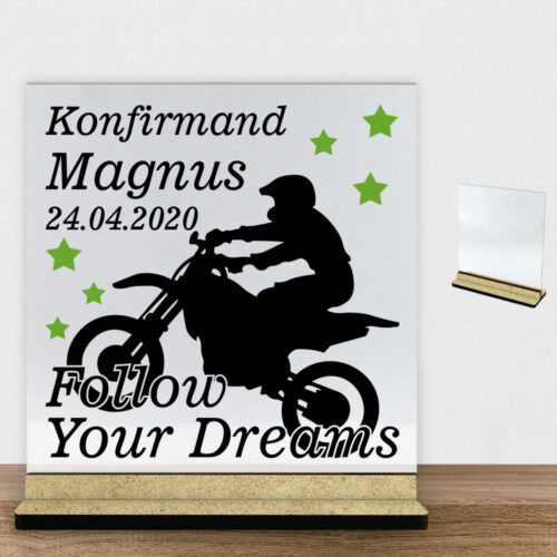 Konfirmation design 8 | Glasskilt inkl. fod (træfiber)